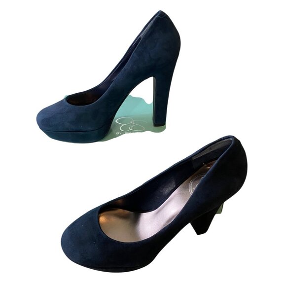 Jessica Simpson Navy Blue Suede Platform Heels Size 9B - Picture 2 of 9